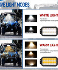 Hella Bright UTV Dome Light Plus Rechargeable Overhead Roll Bar Lamp With Five Lighting Modes And Thirty Two Glow Leds Featuring Auto Memory Function for clear and warm lighting modes.
