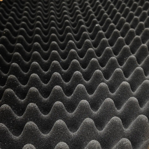 Close-up of Game Changer 4 Pack Sound Proof Foam Panels 48X24X2 Acoustic Egg Crate design for sound absorption.