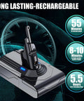 Upgraded 9000 Mah Rechargeable Battery Replacement For Dyson V8 Absolute Animal SV10 Vacuum Cleaners on charging dock showing features.