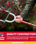 Long Handle Core Lawn Aerator And Dethatcher For Grass held by a person, featuring a metal core aerator tip with red handle.