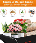 Folding Garden Cart Wheelbarrow With Large Capacity For Yard Work holding plants, sand, leaves, tools, showcasing storage space