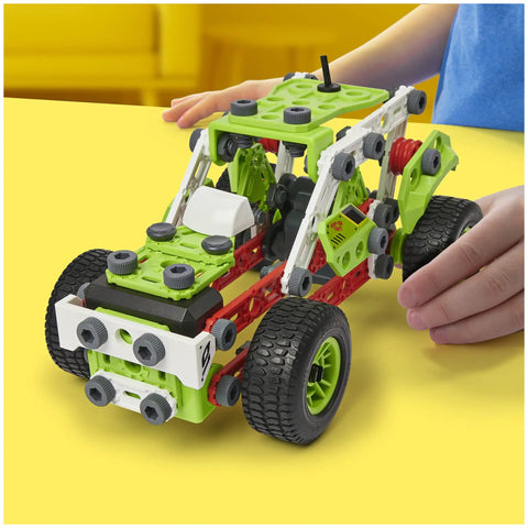 Child playing with Deluxe 3 In 1 Pull Back Buggy STEAM Model Building Kit For Kids 5 And Up With Easy Instructions Over 130 Parts And 2 Tools