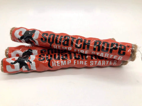6-Inch Hemp Fire Starter Rope for Campfires and Outdoor Adventures wrapped in packaging, windproof and waterproof, USA made.