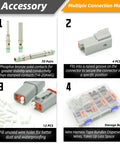 Components of 205 Piece Plug And Play Connector Kit With 2 3 4 6 8 12 Pin IP67 Waterproof Electrical Connectors And 70 Pairs Size 16 Solid Contacts For Car Truck And Boat