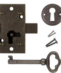 Sweet Vintage Vibe Small Antique Brass Cabinet Lock With Key Fits Dresser Drawers And Cupboard Doors Flush Mount Skeleton Key Lock Set Measures 1 Inch Wide Includes Cover And Screws.