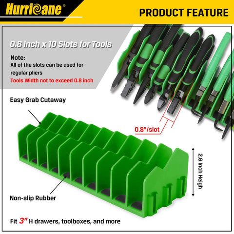 10 Slot Pliers Organizer Rack With Non Slip Rubber Base Extendable Tool Drawer Storage For Pliers And Hand Tools Green Modular Rack Fits 3 Inch Height Tools Keeps Your Gear Accessible And Neat 1 Pack