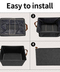 Step-by-step assembly of Extra Large Shelf Storage Baskets with Metal Frame Linen Fabric for dorm closet or room in gray.