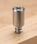Close-up of self-tapping screw from Set Of 150 Cabinet Shelf Pins 0.3 Inch With 150 Non Slip Caps And Self Tapping Screws Black Shelf Support Pegs