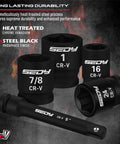 Close-up of Half Inch Drive Socket Set 25-Piece SAE And Metric Impact Sockets showing CR-V heat-treated black finish details