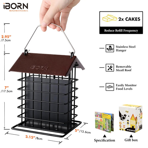 Outdoor Suet Feeder With Squirrel Proof Hook For Birds All Metal Roofed Cage Feeder Weatherproof Backyard Bird Feeder in hand