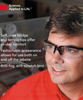 Man wearing Privo Anti-Fog Safety Glasses With Black Frame, ANSI Z87 Rated Protective Eyewear with soft nose bridge and temple tips.