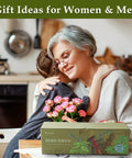 Indoor Herb Garden Starter Kit With Wooden Box Planter Includes Basil Parsley Rosemary Thyme Mint Seeds Plus Coconut Soil Discs Five Burlap Bags Five Plant Markers Three Gardening Tools Pruning Scissors And Spray Bottle A Perfect Gift For Mom.