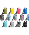 Collection of 5L waterproof bags, including DrySak Roll Top Waterproof Bag 5L Tie Dye for Travel and Outdoors, in various colors and patterns.