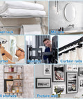 Zinc Self Drilling Drywall Anchors Kit With Screws 104 Pack In 3 Sizes Installed on various fixtures like towel rack and picture wall.