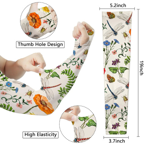 Close-up of Dragonfly Floral Gardening Sleeves With Sun Protection For Women And Men showing thumb hole and non-slip ring feature.