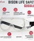 3 Pack Clear Anti-Fog Safety Goggles With Adjustable Strap ANSI Z87.1 Chemical Splash Resistant Over Glasses Eye Protection