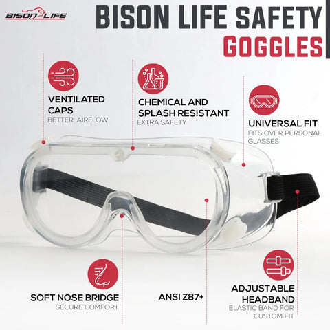 3 Pack Clear Anti-Fog Safety Goggles With Adjustable Strap ANSI Z87.1 Chemical Splash Resistant Over Glasses Eye Protection