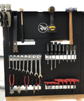 Heavy Duty Workbench With Attachable Tool Organizer, Adjustable And Durable, Built For Garage Or Workshop with tools on black panel