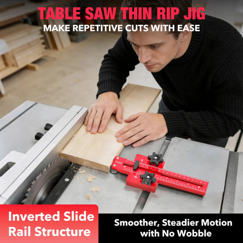 Premium Thin Rip Jig Guide For Table Saw Band Saw And Router Table Cuts Like Butter With Wide Adjustable Slide Rail System in use