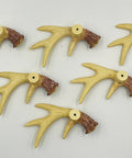 Antler Inspired Resin Cabinet Knobs Set Of 6 With Deer Horn Design, arranged on a light background, showcasing hand-painted details.