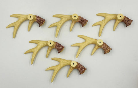 Antler Inspired Resin Cabinet Knobs Set Of 6 With Deer Horn Design, arranged on a light background, showcasing hand-painted details.