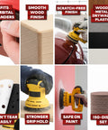 5 Inch Sanding Discs Hook And Loop 150 Piece Assorted Grit Pack for orbital sander use on wood, metal, plastic surfaces