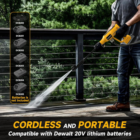 Cordless Portable Washer With Brushless Motor Compatible With DeWalt 20V Max Battery cleaning a wooden deck outdoors
