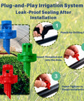 Diagram showing installation of refraction mist sprinkler heads kit with 90, 180, 360 degree options for drip irrigation