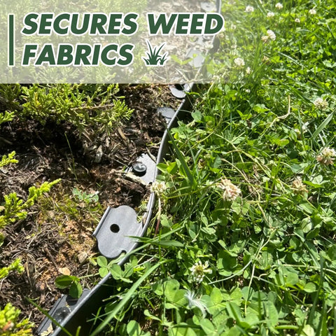 Garden border with 1.5 Inch Tall Landscape Edging 100 Ft No Dig Garden Border In Black With 5 Pcs Connectors And 120 Pcs Anchoring Spikes