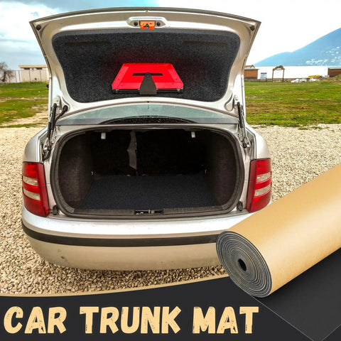 Heavy Duty Closed Cell Foam Roll with Slick Adhesive Tape for Tight Marine Weathersealing and Ultra Thick Draft Blocking Insulation Black 78 by 24 by Half Inch in car trunk.