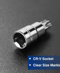 CR-V socket from Torx Bit Socket Set T8 To T60 With 1/4 In 3/8 In And 1/2 In Drive, S2 Steel Six Point Bits And CR-V Sockets, Storage Case.