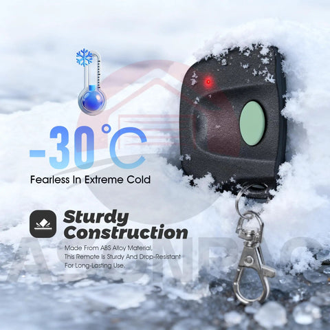 Two Pack Dip Switch Garage Door Opener Remote Replacement for 9 and 12 Dip Switch Models From 1982 to 1996 With 3 Year Warranty and Easy Install in snow for cold resistance demonstration