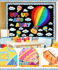 Hot Air Balloon Bulletin Board Set With 57 Pieces Including Balloons And Clouds Borders Letters And Crepe Paper Rolls For Back To School Classrooms Windows Walls And Doors Decor Kid Friendly Fun Preschool Elementary Summer