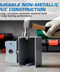 Heavy Duty Adjustable Pvc Outlet Box Four Pack With Secure Mounting Brackets For Switches Gfci And Duplex Receptacles Fire Rated Wall Housing hard as nails, gray PVC box with hammer for installation.