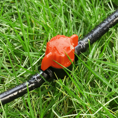 Drip Irrigation Barbed Locking Switch Valves Kit on grass, 35 Pieces For Quarter Inch Drip Tubing, water flow control valve