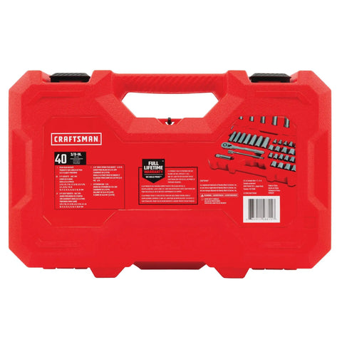 Red case for Mechanics Tool Set For The Garage With SAE And Metric 3 8 Inch Drive 40 Piece Featuring 72 Tooth Ratcheting Box End