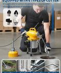 Heavy Duty Auto Feed Electric Drain Cleaner 500W Plug Chucker Powerhouse using various cutters on floor drain.