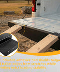 Beefed Up Heavy Duty Steel Ramp Top Kit for 2x8 Inch Boards showing installation on vehicle tailgate with extra stability pad