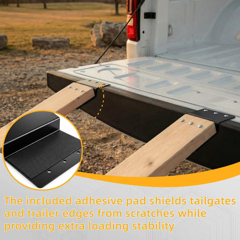 Beefed Up Heavy Duty Steel Ramp Top Kit for 2x8 Inch Boards showing installation on vehicle tailgate with extra stability pad