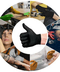 Level 3 Nitrile Gloves For Pro Work, Heavy Duty Disposable, in use for hair styling, tattooing, and coffee making, central thumbs up