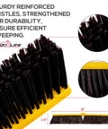 Real Deal Heavy Duty Multi Surface Push Broom Featuring Stain Resistant Coarse Polypropylene Bristles And Solid Plastic Block Head For Tough Garage Chores, showing 24-inch head with reinforced bristles.