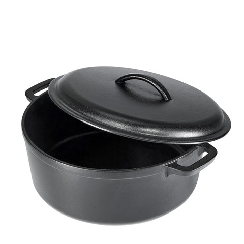 Pre Seasoned Cast Iron Dutch Oven With Lid And Dual Handles For Easy Lifting Heavy Duty 7 Quart Round Pot Even Heat Distribution