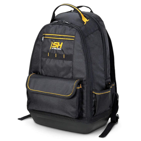 35-Pocket Solid Molded Base Heavy-Duty Tool Backpack With Waterproof Reinforced Bottom Laptop Compartment Padded Back Support