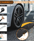Car tire approaching Heavy Duty Speed Bumps For Driveway 6 Ft Two Pack Rubber Speed Bumps With Two Channel Cable Protector Ramps