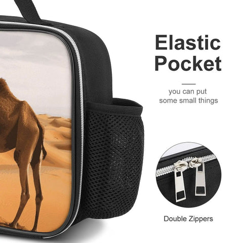 Insulated Lunch Bag For Men And Women Large Capacity Desert Sand Camel with mesh side pocket and double zippers
