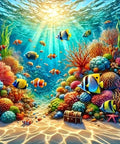 Ocean View 5D DIY Diamond Painting Kit For Adults And Newbies, vibrant coral reef scene with clownfish, 13.78 by 13.78 inches.