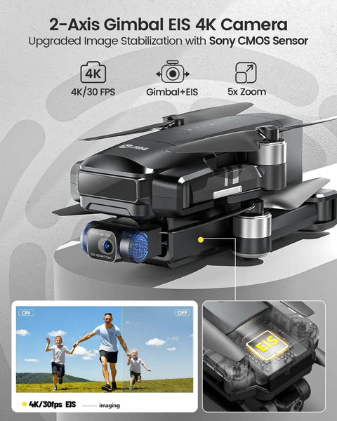 Dope 4K GPS Drone With 2 Axis Gimbal, Remote ID, 30FPS Cam, shown with EIS camera and stabilizing features.