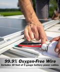 Heavy Duty 5 Gauge Battery Cables 10 Foot Red Black Power Cord Kit connecting to solar panel with 99.9% oxygen-free wire.