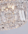 Close-up of Modern Crystal Raindrop Pendant Chandelier With LED Ceiling Light, showcasing crystal details, 13x12 inches