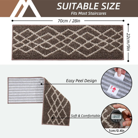 Non Slip Stair Treads Carpet Mats For Wooden Steps 10pcs Indoor Stair Runners With Polyester Fabric And TPE Backing Black Rhombus Design For Kids And Pets
